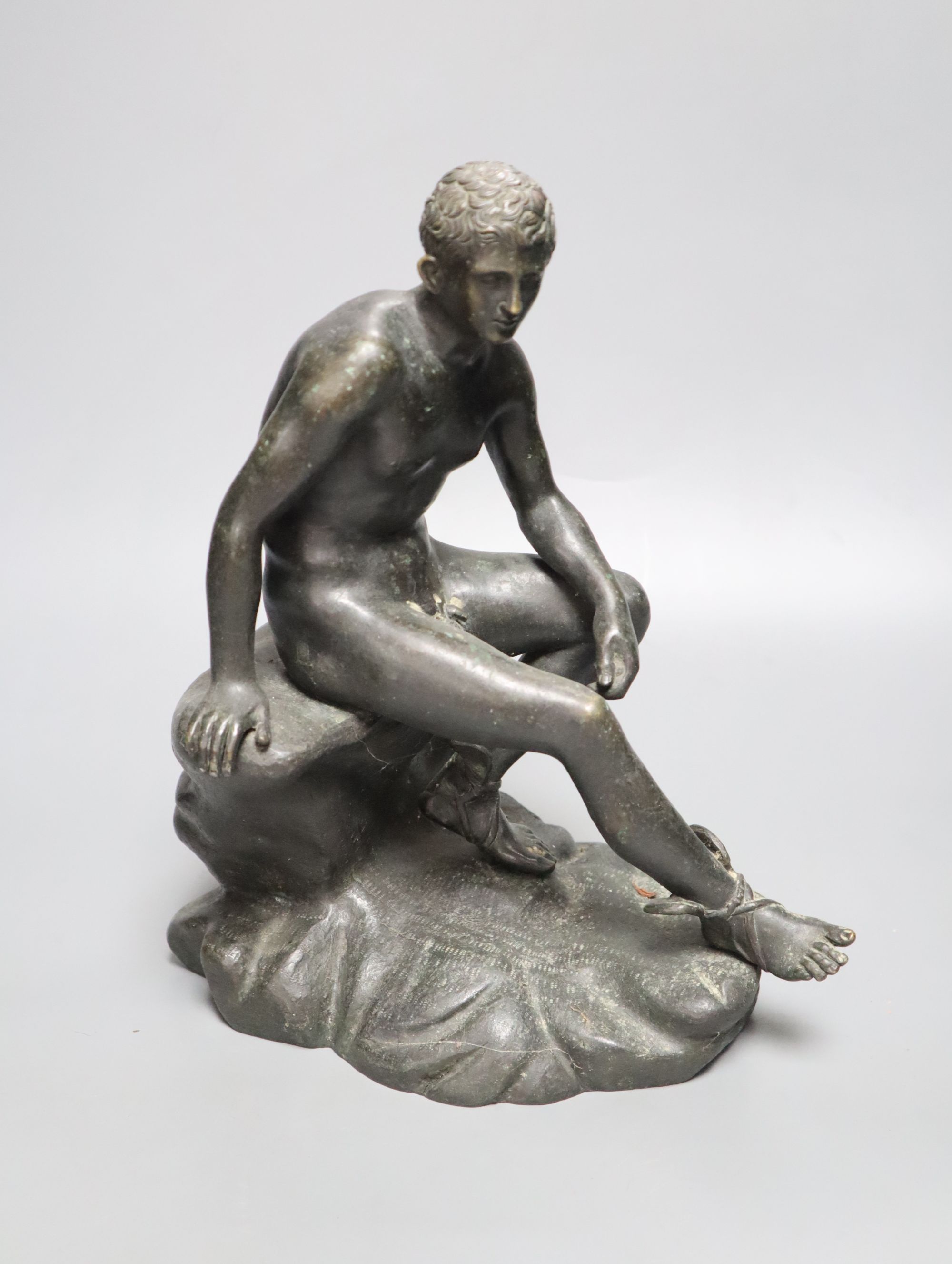 After Lysippos. A 19th century bronze seated figure of Hermes, height 29cm